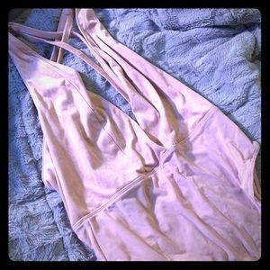 Tan suede bodysuit. Sheer bottom for easy tucking